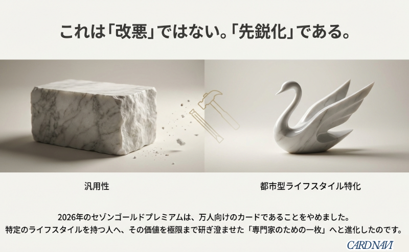 万人向けから特定のライフスタイルへ価値を研ぎ澄ませた「専門家のための一枚」への進化を説明するスライド