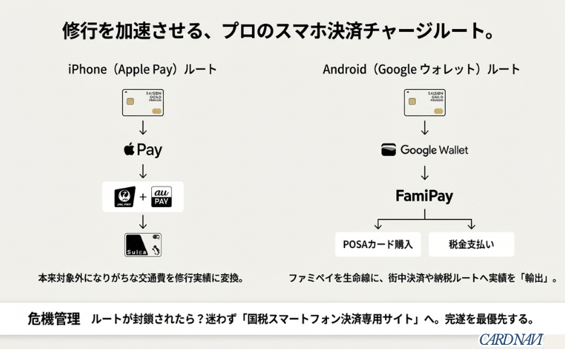 JAL Pay、au PAY、ファミペイなどを経由して税金支払いや交通費を修行実績に変えるプロのルート図解